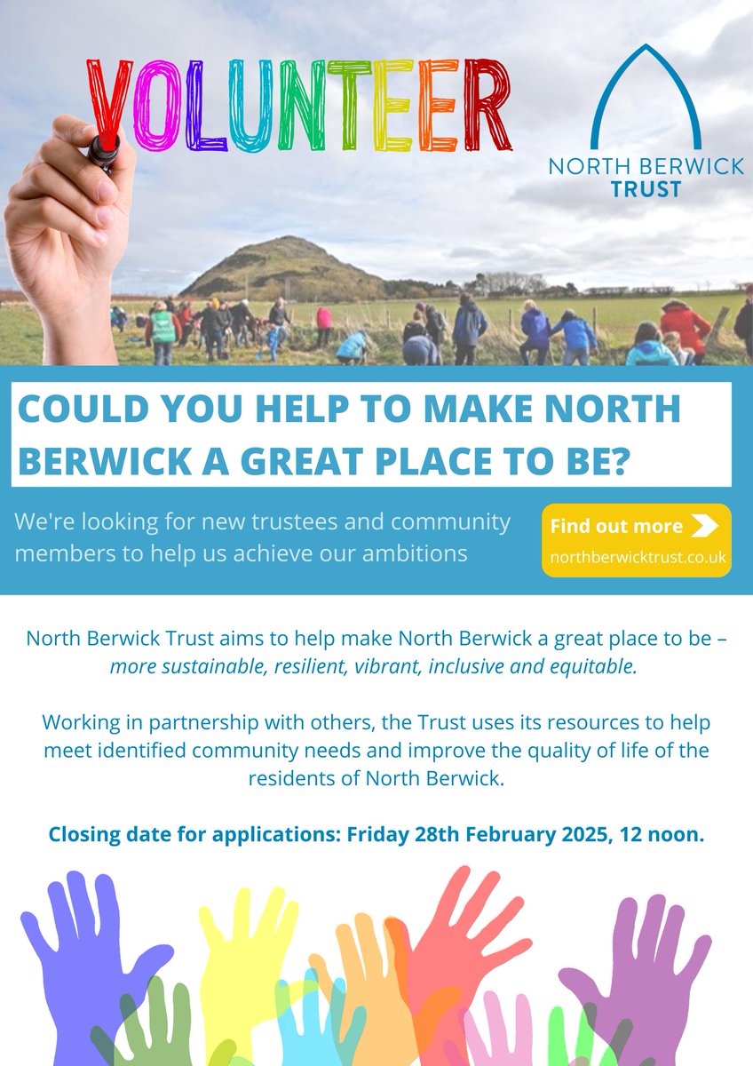 NBTrust's tweet photo. Could you help to make North Berwick a great place to be? Volunteer Recruitment - https://t.co/bJRzBBCMPG Closing date 28/02/25. https://t.co/na2VYMUMM6
