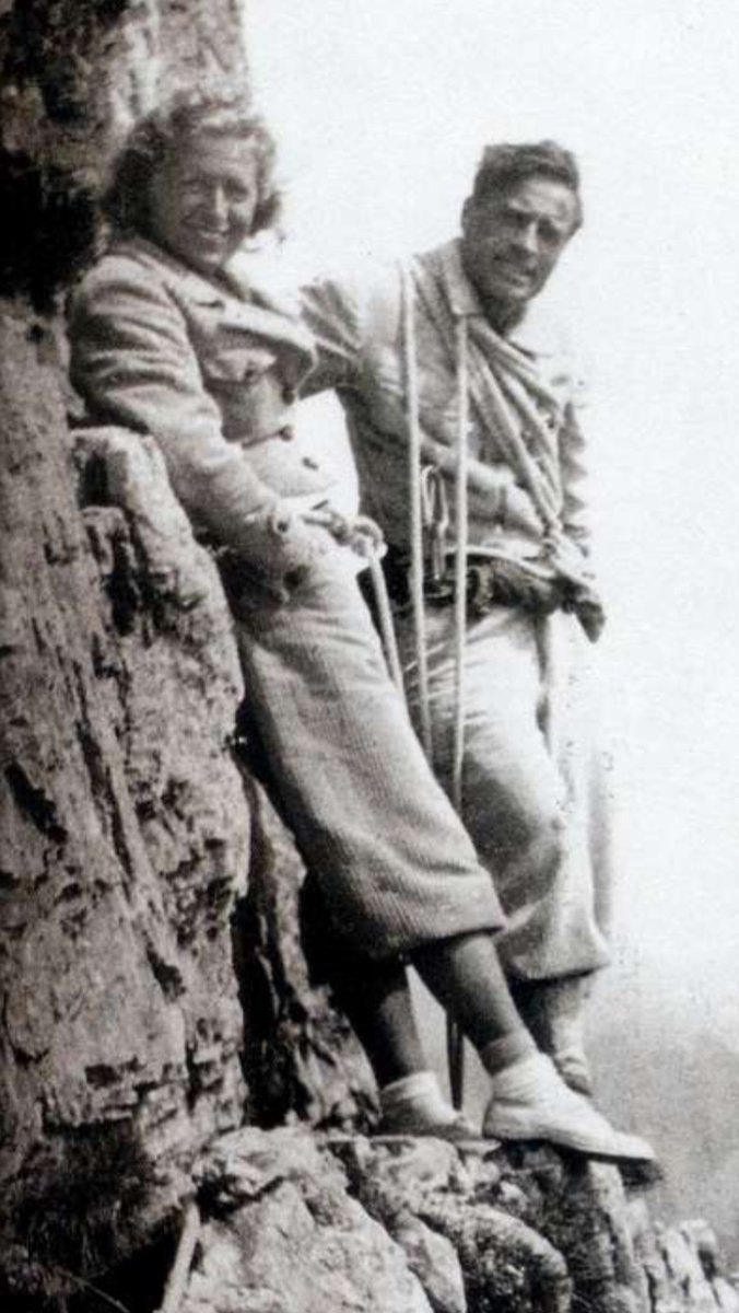 Alpinism__'s tweet photo. Emilio Comici with his relative Ms. Escher. 
Torre Grande di Falzarego. https://t.co/3r7FhofwC5