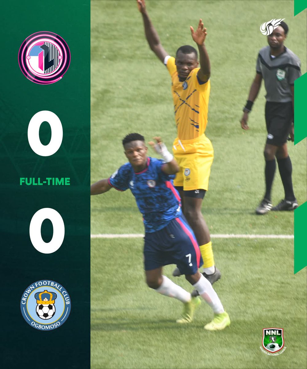 jargobann's tweet photo. Ends in a Goalless draw between Inter Lagos and Crown FC

#INTCRO 
#NNL25 https://t.co/MoSYz1jEcu