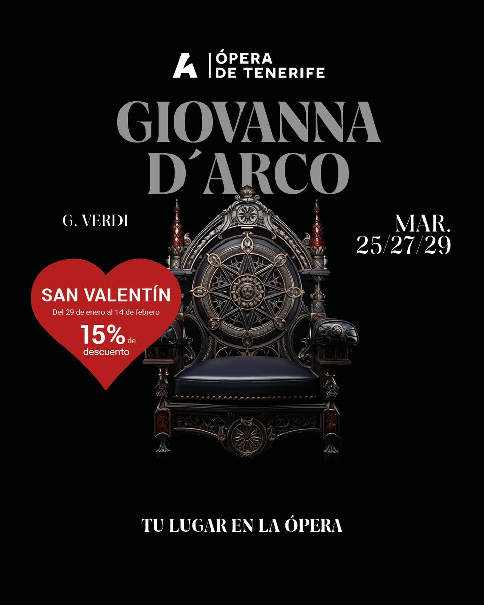 ⚔️♥️ ¡Este San Valentín queremos celebrarlo contigo!

Disfruta desde hoy hasta el 14 de febrero de un 15 % de descuento para ‘Giovanna d’Arco’ introduciendo el código SVGIO25 en el momento de adquirir tus entradas en cutt.ly/ge4XdAT7

📆 Funciones: 25, 27 y 29 de marzo.