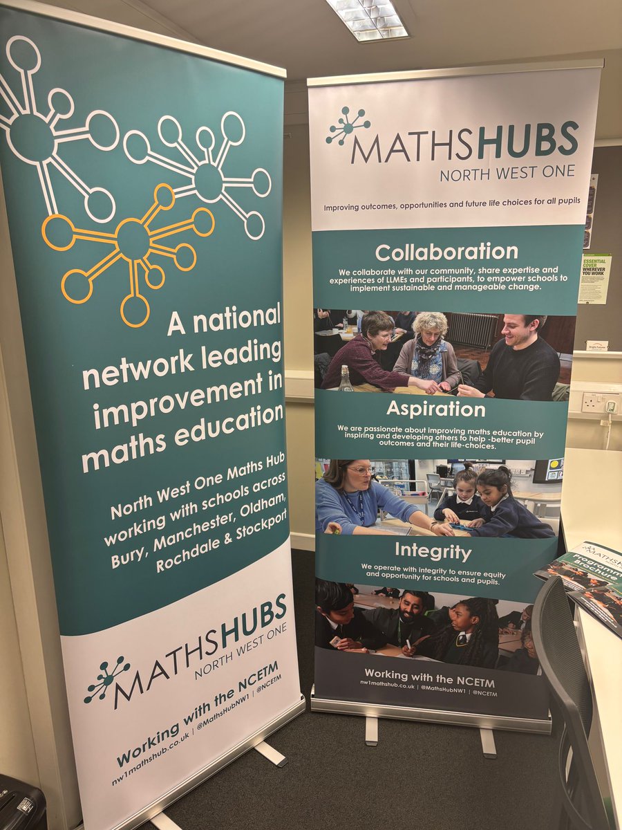 Thank you <a href="/JamesDMoores_/">James Moores</a> for your help designing these brilliant banners; highlighting the work of NW1 Maths Hub and the benefits of engaging with your local hub.