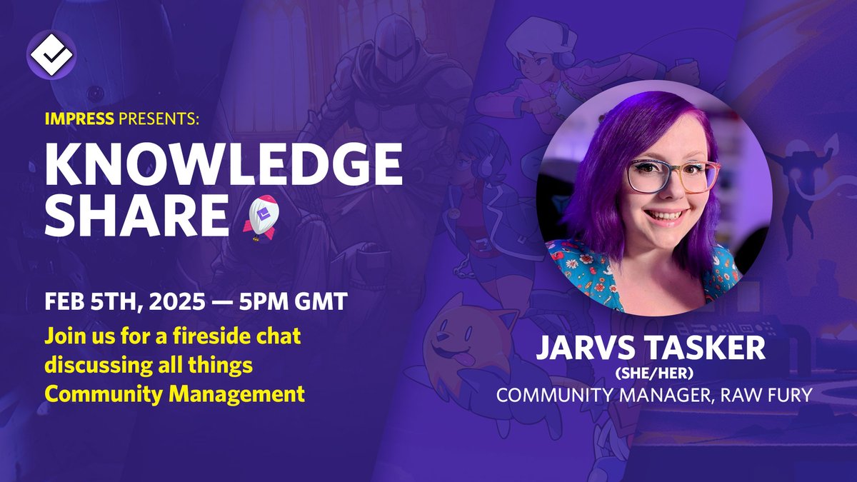 IMPRESS ๐ indie games (@impressgames) on Twitter photo Introducing: Knowledge Share โ our new initiative to help indies with marketing, community & self-publishing! ๐
<a href="/Jarvdusa/">Jarvs๐@Developโฟ๐ฎ๐ณ๏ธโ๐</a> will answer all your questions about starting, growing, and managing communities for indie games!
Join us โ February 5th, 5PM GMT! discord.com/invite/tTTBCZJโฆ Introducing: Knowledge Share โ our new initiative to help indies with marketing, community & self-publishing! ๐
<a href="/Jarvdusa/">Jarvs๐@Developโฟ๐ฎ๐ณ๏ธโ๐</a> will answer all your questions about starting, growing, and managing communities for indie games!
Join us โ February 5th, 5PM GMT! discord.com/invite/tTTBCZJโฆ