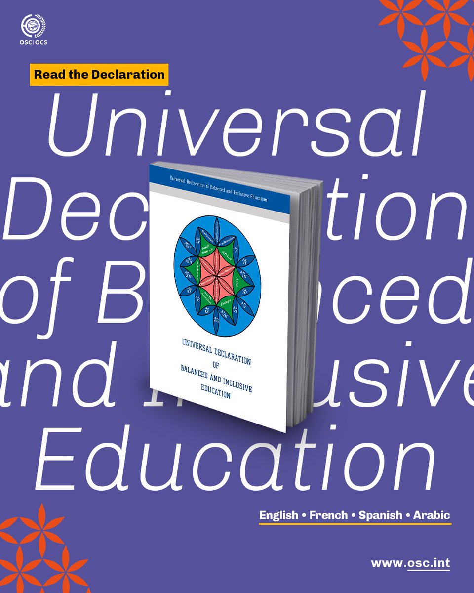 Balanced and Inclusive Education #BIEDay represents a pledge to uphold unity through diversity and to champion the ideals outlined in the Universal Declaration of Balanced and Inclusive Education.

Read the Declaration here: osc.int/declaration/

#BIE4All #TransformEducation
