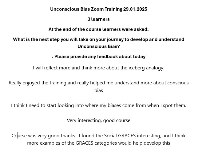 Small but perfectly formed group this morning @zoom looking at #unconsciousbias .  Really encouraging to see that everyone took up the challenge to identify next steps.  #lifelonglearning #THANKYOUSOMUCH
