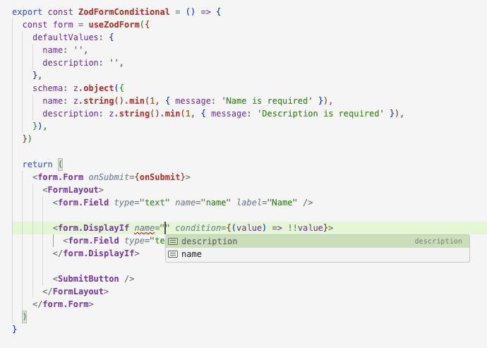 eelcodotdev's tweet image. @saas_js v3 forms get a big upgrade in DX.
Removed the need to pass around a ref or use render props to get access to the form state. Just one hook needed to build typesafe forms.