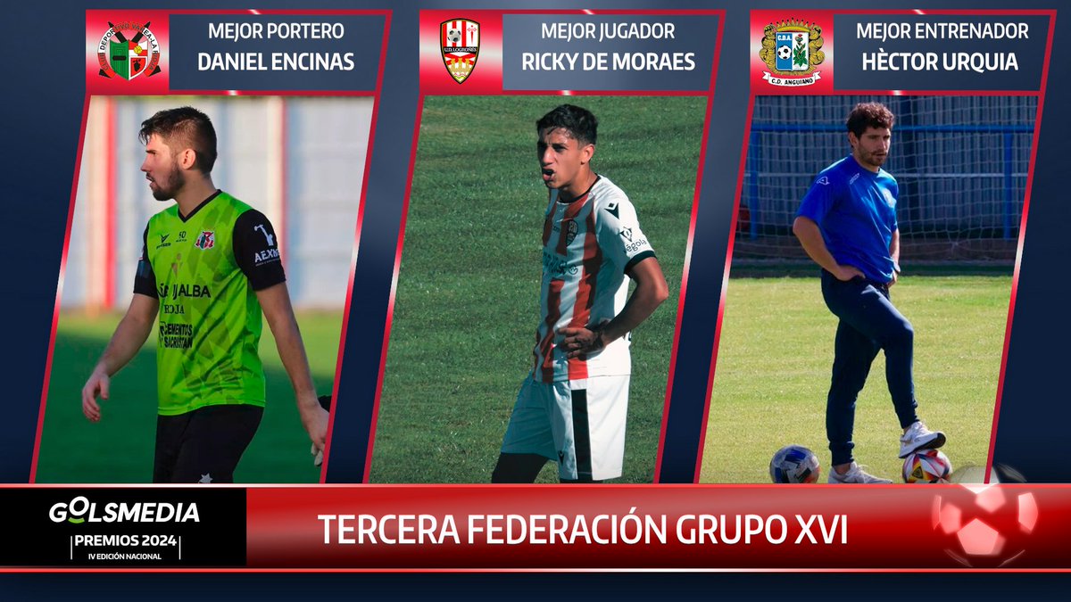 GolsmediaNacion's tweet photo. 🏅PREMIOS GOLSMEDIA 2024 | A continuación los vencedores de la #TerceraFederacion Grupo 16 como: Mejor Portero, Mejor Jugador y Mejor Entrenador de la temporada 2023/24 #PremiosGolsmedia2024 https://t.co/U8N4Z5YSdh
