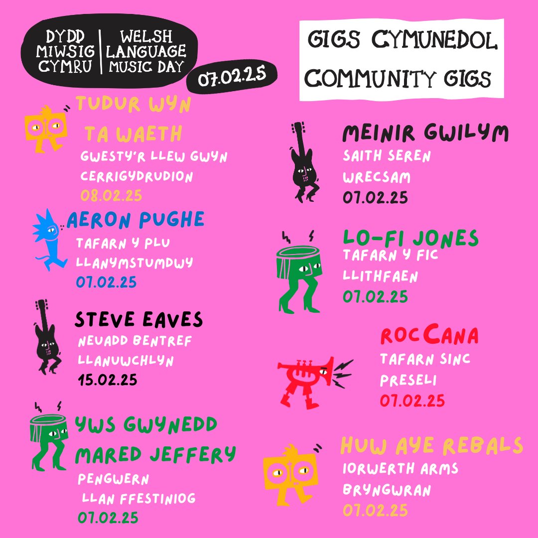 Chwilio am gig Dydd Miwsig Cymru? 🕺🎶

Mae digon o ddewis ar gael ar draws Cymru (a thu hwnt) wrth i’n degfed penblwydd agosáu 🎉

Ewch draw i wefan Awni am fwy o fanylion 💻 awni.cymru

L️ooking for a Dydd Miwsig Cymru gig? We have plenty to choose from!
