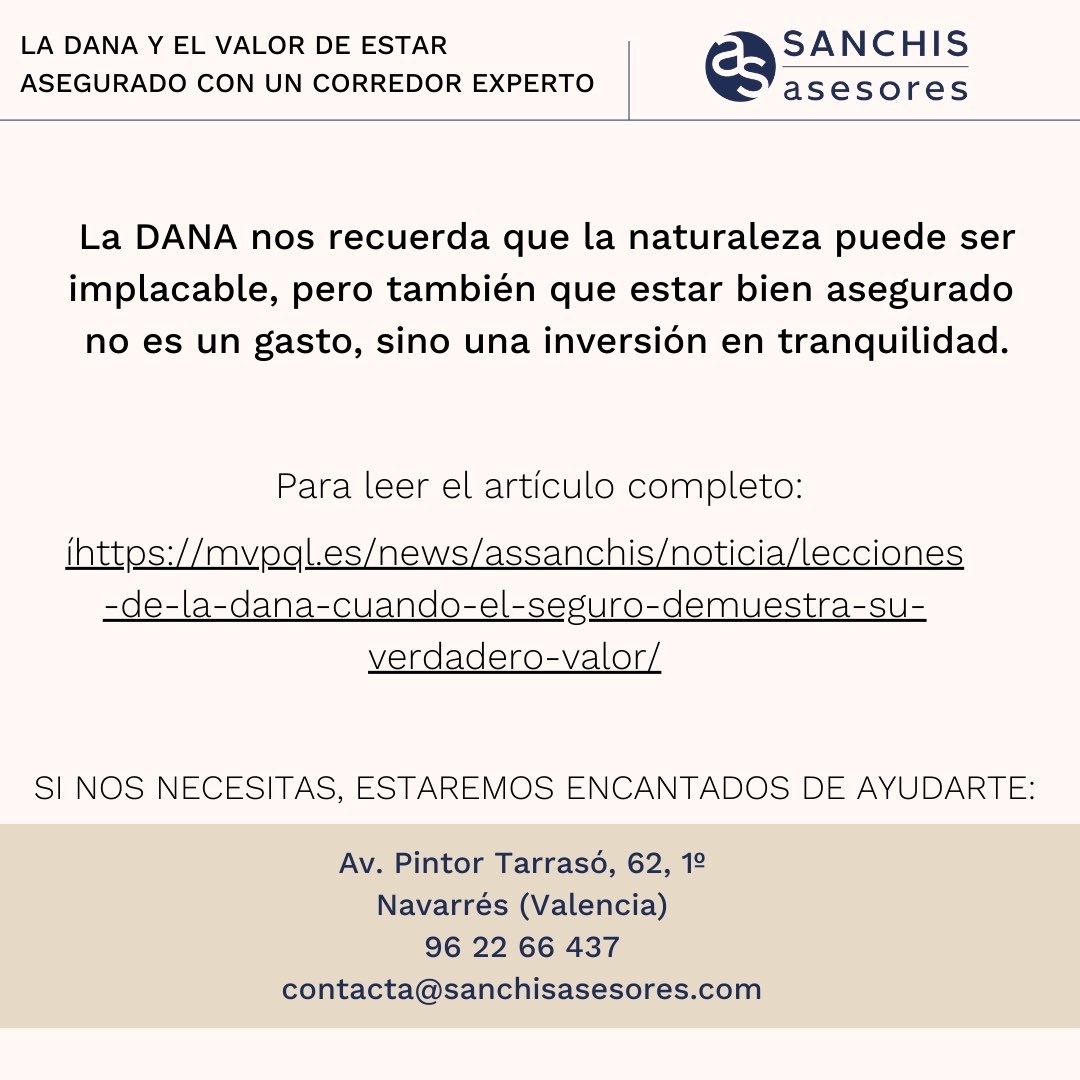 La DANA y el valor de estar bien asegurado con un corredor experto

mvpql.es/news/assanchis…

#dana #siniestro #seguros
