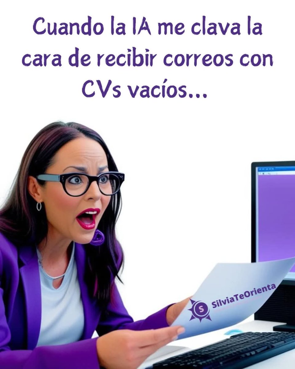 Esta soy yo según la #InteligenciaArtificial... 😏 Pero esa cara es 100% real cada vez que recibo un #CV sin ni una palabra en el cuerpo del mensaje... ¡¡¿¿Por qué me hacen esto??!! 😱 Pon algo, aunque sea un '¡Hola! Estoy vivo' 😅 
#orientacion #formacion #empleo #emprendimiento