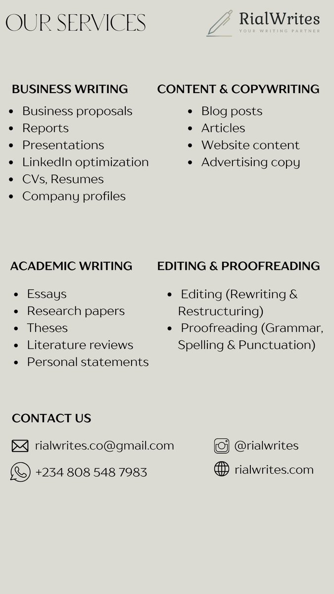 keevarh's tweet photo. Need writing services? RialWrites offers professional writing services that help businesses, entrepreneurs, and individuals communicate clearly and effectively.

Contact us today, satisfaction is guaranteed.✍🏽

https://t.co/DHjuFoe6RC https://t.co/9G6XYnhfP3
