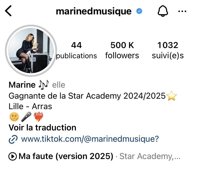 Marine a atteint les 500k sur Insta 🥳🎉🎉 Si fière 🥹🫶🏼 #Marine #MarineDelplace #StarAcademy #StarAcademy2024