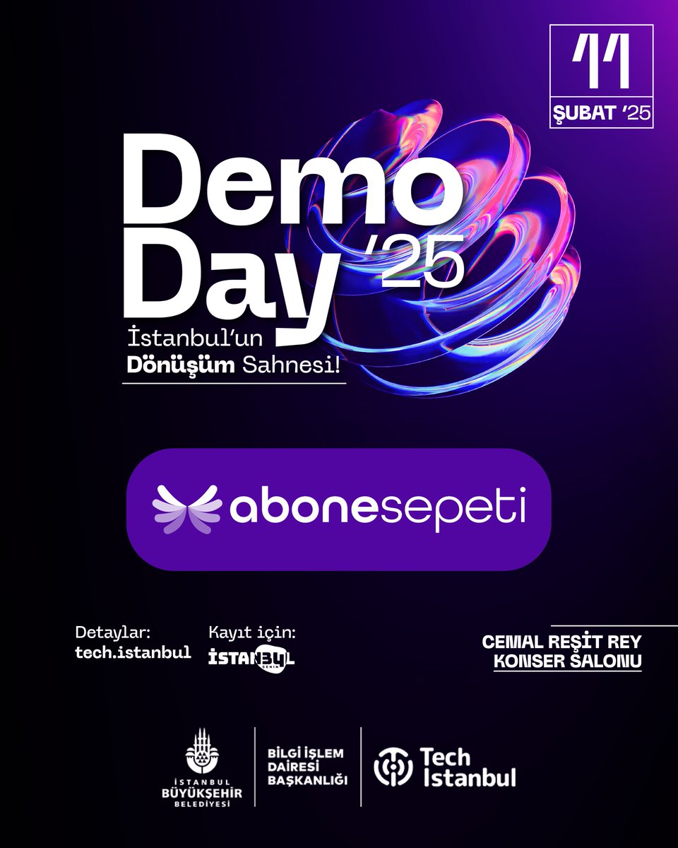 abonesepeti's tweet image. 🚀#Abonesepeti olarak 11 Şubat’ta Cemal Reşit Rey Konser Salonu’nda sahnedeyiz!
📌 Kurucu ortaklarımız Müjgan Aydın ve Deniz Okumuş, Abonelik dünyasında devrim yaratan çözümlerimizi anlatacaklar. 
🗓 11 Şubat 2025
📍 Cemal Reşit Rey Konser Salonu
⏰ 13.00
💡🔥 #TechIstanbul