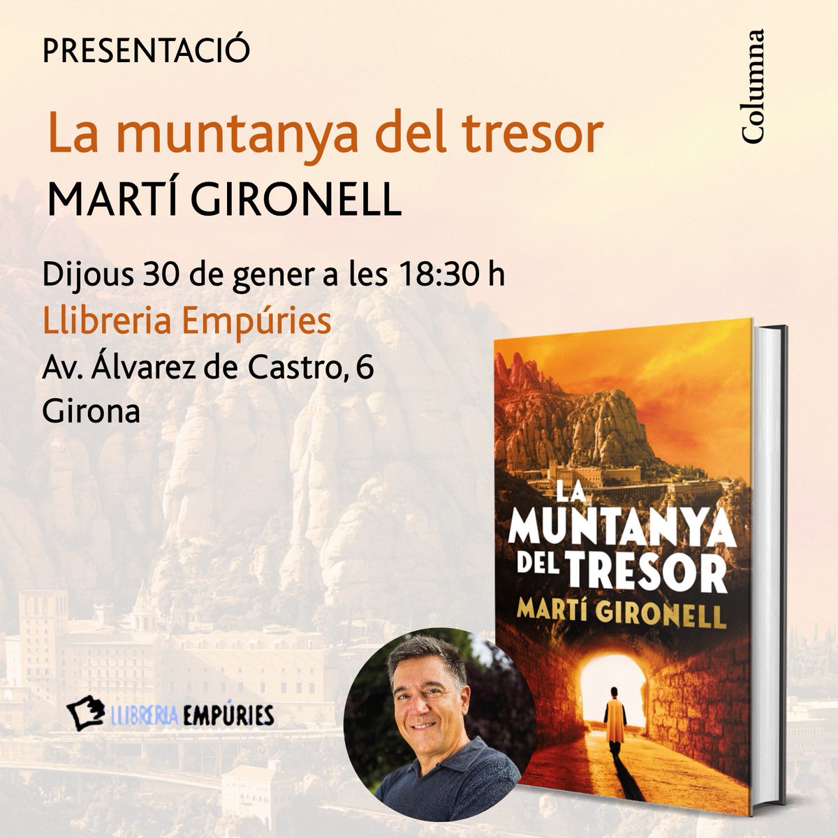 📅🏞️ Recordeu que demà teniu presentació amb <a href="/martigironell/">Martí Gironell</a>, autor del llibre ‘La muntanya del tresor’! Dijous dia 30 de gener:

⏱️ A les 18:30 h
📍 A la Llibreria Empúries, #Girona

👉 No us ho perdeu!
<a href="/TroaEmpuries/">LLIBRERIA EMPÚRIES</a>
<a href="/Grup62/">Grup62</a>