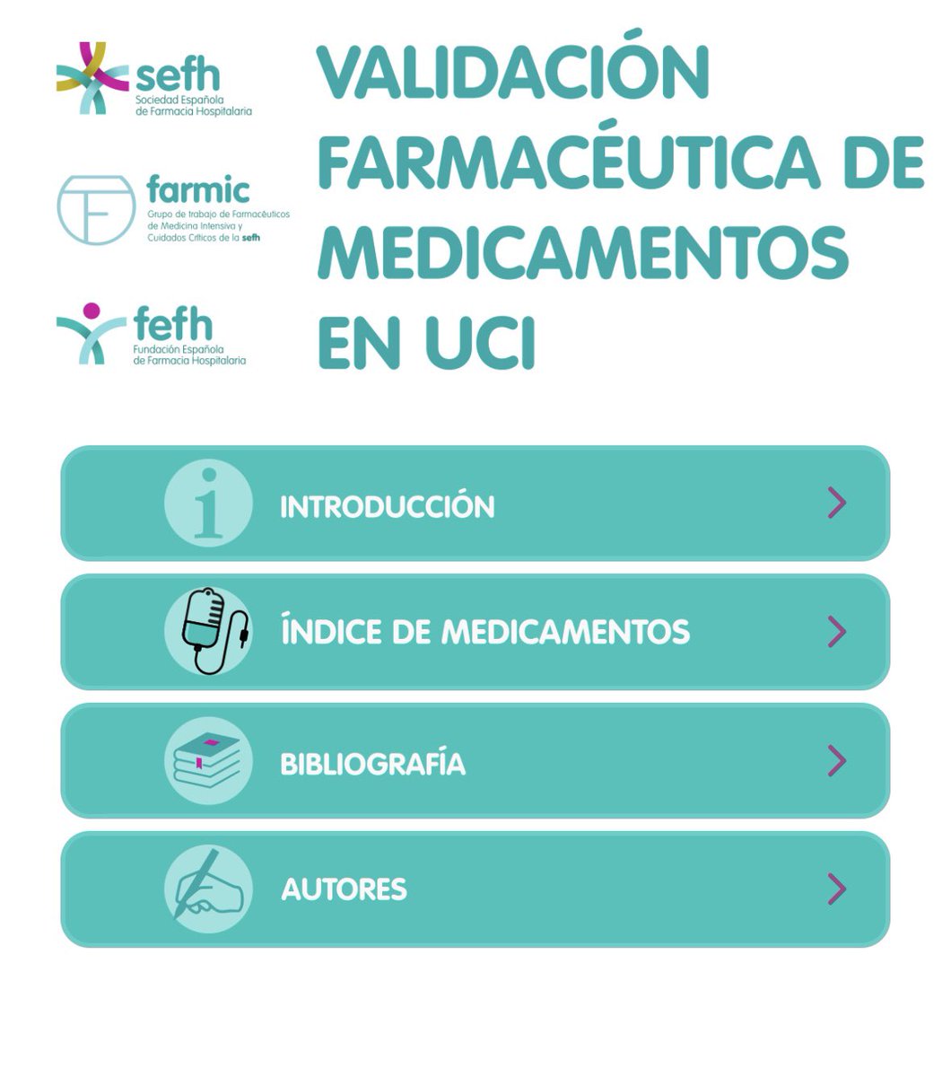 📲💊Os recordamos las #apps que tenéis disponibles 

- Guía de conciliación en pacientes críticos
iOS: apps.apple.com/es/app/concili…
Android: play.google.com/store/apps/det…

- Guía de validación farmacéutica de medicamentos en UCI
iOS: apps.apple.com/es/app/validac…
Android: play.google.com/store/apps/det…