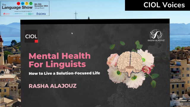CIOL_Linguists's tweet image. CIOL Council Member Rasha Alajouz gave a talk on linguists and mental health at The Language Show in November 2024. Read the key points from Rasha's presentation 'Mental Health for Linguists' in our latest CIOL Voices blog here:
ciol.org.uk/how-to-live-a-…
#CIOL #MentalHealth