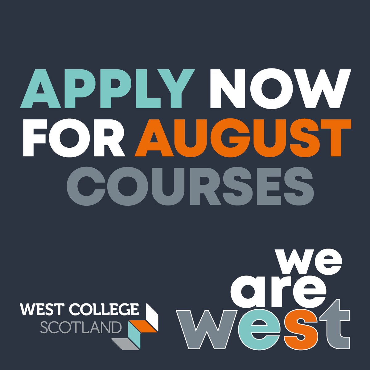 🎓 Start your future at West!

Applications are now OPEN for our August start courses with a wide range of exciting subjects to choose from ✨ 

Apply NOW, Start August! #WeAreWest