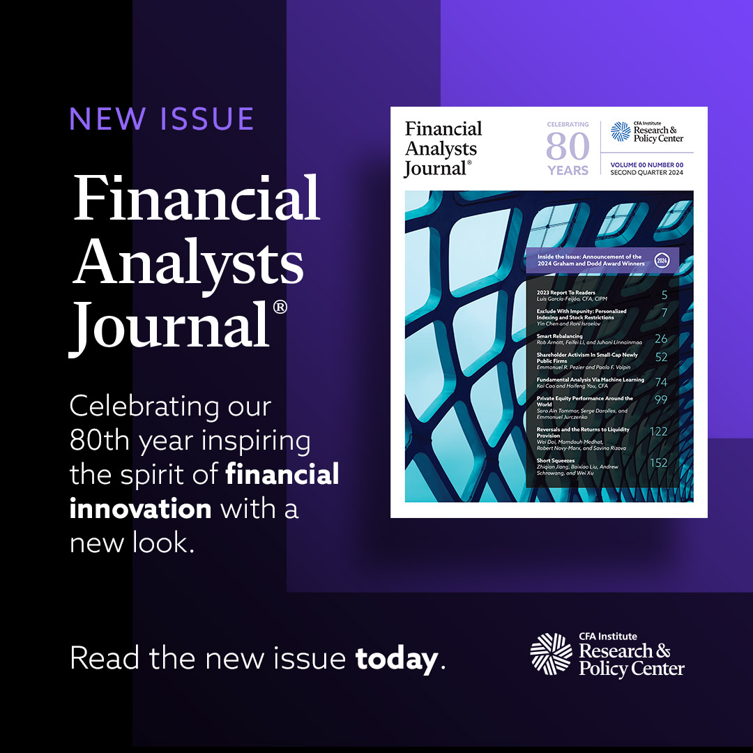 CFA Institute Research and Policy Center (@cfa_rpc) on Twitter photo The first Financial Analysts Journal edition of 2025 is now available online with 6 new articles. This is issue is the first to honor our #80thanniversary. <a href="/CFAinstitute/">CFA Institute</a> members have exclusive access to all articles.
Read it now: tandfonline.com/journals/ufaj20 The first Financial Analysts Journal edition of 2025 is now available online with 6 new articles. This is issue is the first to honor our #80thanniversary. <a href="/CFAinstitute/">CFA Institute</a> members have exclusive access to all articles.
Read it now: tandfonline.com/journals/ufaj20