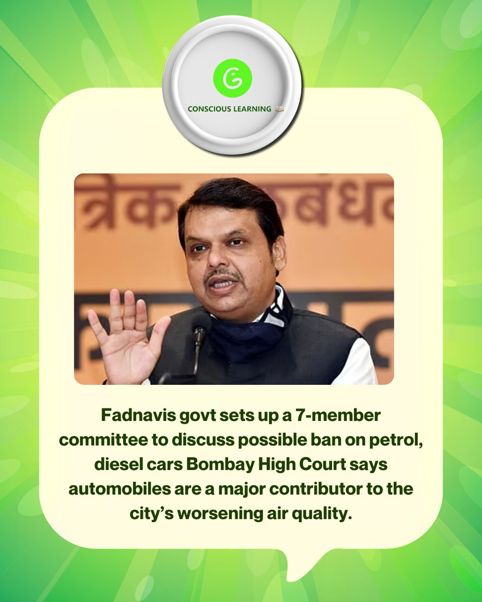consciouslearn's tweet image. Conscious Learning - Fadnavis Govt. Sets up a 7 member committee to discuss possible ban on petrol and diesel cars 🚗 #devendrafadnavis #consciouslearning #ev #cng #petrol #diesel #learning #generalknowledge #currentaffairs #mumbai #maharashtra #india #change #LoveIsland