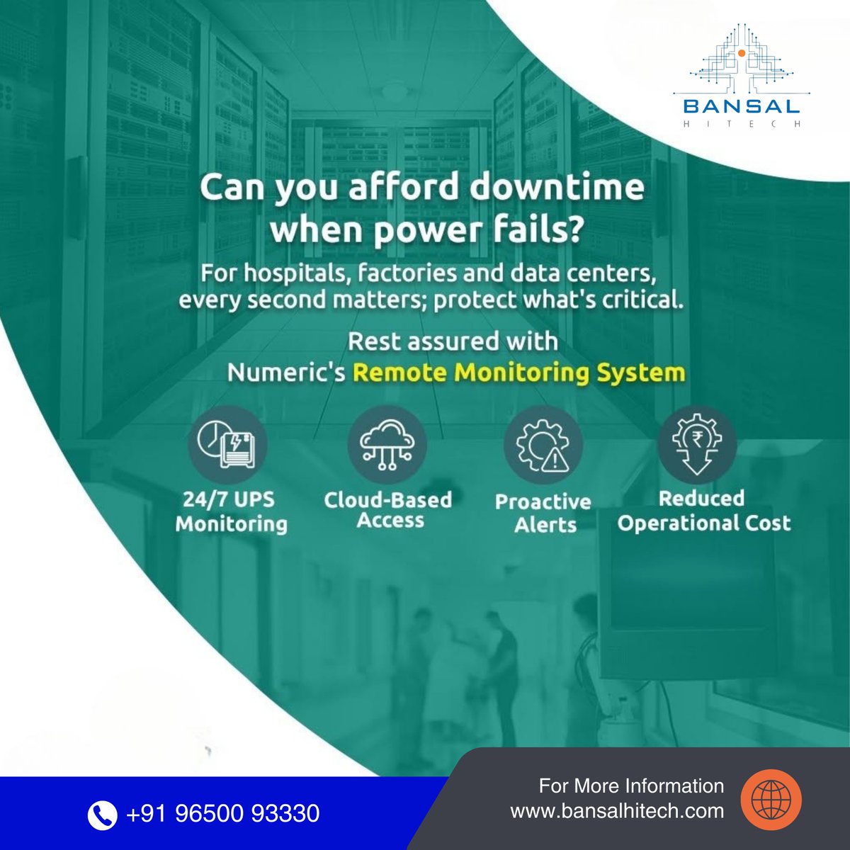 BansalHiTechSys's tweet image. 🔋 When power fails, we’ve got you covered. ⚡

Hospitals, factories, and data centers rely on uninterrupted uptime. With Numeric’s Remote Monitoring System (RMS), ensure 24/7 real-time monitoring, proactive alerts, and cost control—keeping your operations smooth and secure. 💡