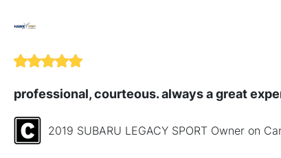 HawkChevyJoliet's tweet image. We just received a great review on Carfax. Thank you 2019 SUBARU LEGACY SPORT Owner! carfax.com/Dealer-Hawk-Ch…