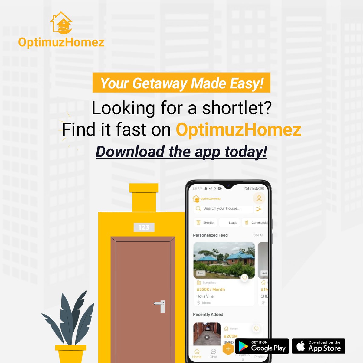 OPTIMUZHOMEZ's tweet image. Stress-Free Stays, Just a Tap Away!

Need a shortlet? Find and book effortlessly with OptimuzHomez.
Download the app now!

#OptimuzHomez #HomeApp #StayAnywhere #BookWithEase #SeamlessStays #VacationRentals #HomeAwayFromHome