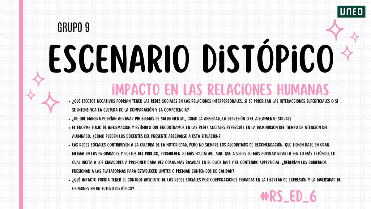 📢¡Grupo 9 abrimos hilo sobre nuestro escenario distópico! Compartamos, debatamos y reflexionemos para la realización de la PEC2 con ilusión 🤩 #RS_ED_6 #G9