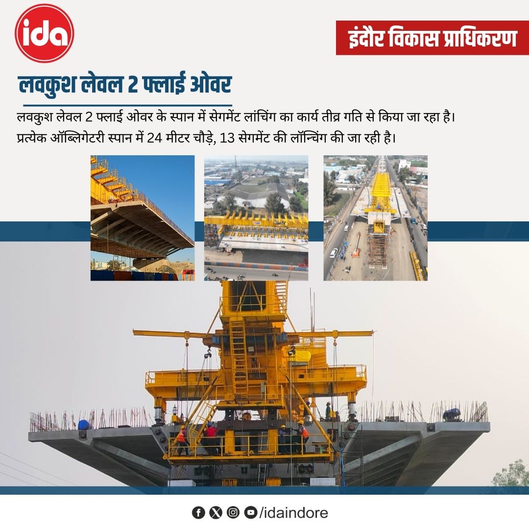idaIndore22's tweet image. लवकुश लेवल 2 फ्लाई ओवर के स्पान में सेगमेंट लांचिंग का कार्य तीव्र गति से किया जा रहा है।

प्रत्येक ऑब्लिगेटरी स्पान में 24 मीटर चौड़े, 13 सेगमेंट की लॉन्चिंग की जा रही है।
.
.

#isbtmr10 #indoredevelopment #ida #cmmadhypradesh