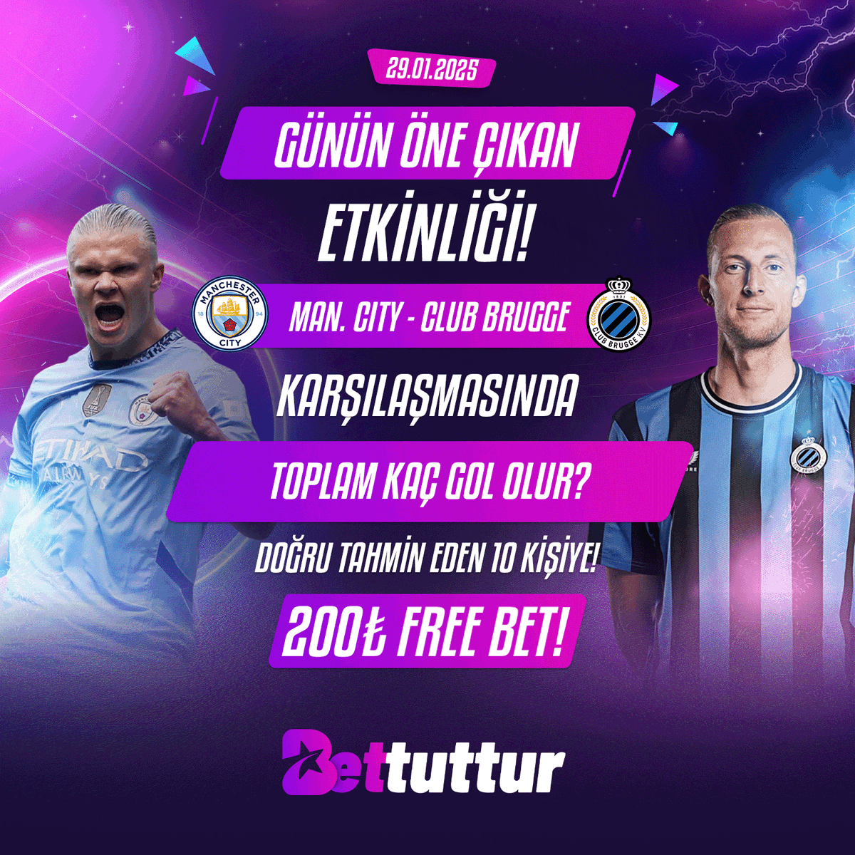 🎁 #BetTuttur’dan 200 Freebet kazanma şansı

⚽️ Man. City - Club Brugge karşılaşmasında toplam kaç gol olur?

Doğru cevabı veren ilk 10 üyemize 200₺ Freebet.

📝Kul adı ve tahminini yaz
📝3 arkadaş etiketle beğeni ve rt yap
📝X hesabımızı takip et

📲bettuttur.link