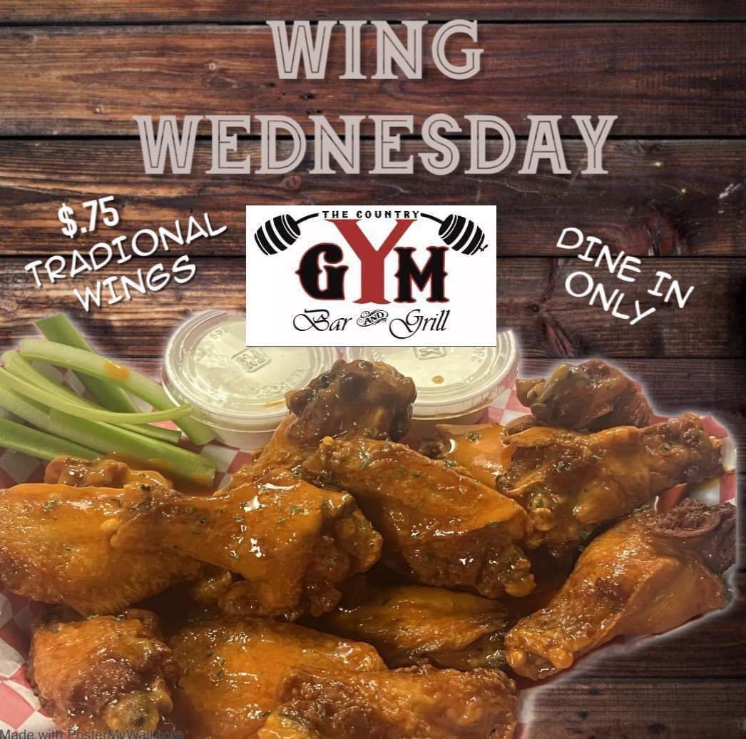 gym_country's tweet photo. Get out to The Gym for “WING WEDNESDAY”!
So many delicious flavors to pick from. Come on out  &amp; get your jumbo wings!
$.75 traditional wings

🍽️ DINE IN ONLY 🍽️ 

#thecountrygym  #thegym  #BrewtonAL #Brewton #gulfbreeze #gulfbreezefl  #Milton  #MiltonFL https://t.co/9GBAhJx2Oz