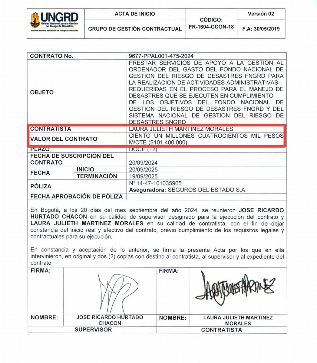 JairoLadino_'s tweet photo. 🚨ESCANDALOSO🚨

Sra @LaJulietaMM, tiene un contrato por 101.400.000 MILLONES DE PESOS en la UNGRD

🔸8.450.000 mensuales por 12 meses

Me surge una duda:

🔹¿Como la eligen a usted notificando ser bachiller en su hoja de vida, por encima de otros profesionales ya graduados?

1/2