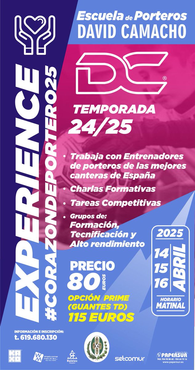 Disfruta de nuestra experiencia #corazondeportero
Trabaja,aprende y diviértete con los mejores EDP.
Plazas limitadas.
Te esperamos!!!!
<a href="/AndaluciaEste98/">Andalucia Este C.F</a> 
<a href="/escuela_td/">EscuelaPorter@sTD</a> <a href="/juuanky13/">Juanky</a> <a href="/TallerWelcome/">Taller Welcome Móvil</a> 
<a href="/Setcomur_S_L/">Setcomur, S.L.</a> 
<a href="/PapersurM73531/">Papersur Movil</a>