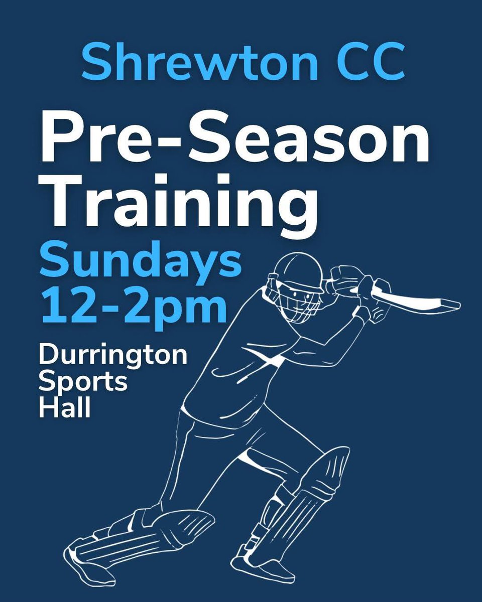 ShrewtonCC's tweet image. PRE-SEASON TRAINING 🏏
• New players welcome!
• Starts Sunday 16th Feb - 6th April
• Durrington Sports Hall 12-2pm
• £5 for adults, £3 under 18s.
U11 & U13 training to be announced shortly!