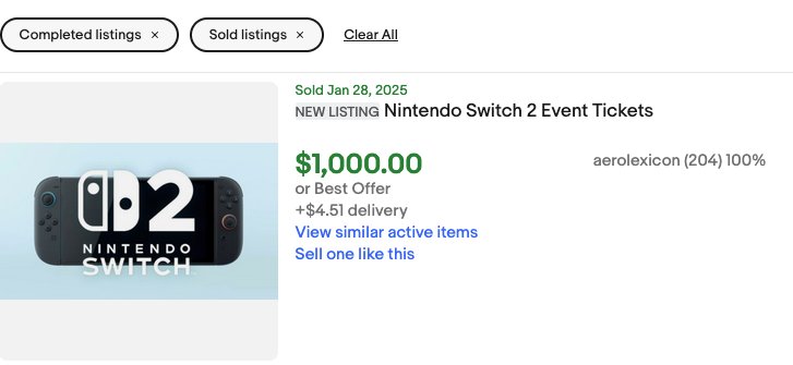 GhaithDalhoumi's tweet image. Beware of Scalpers: Switch 2 Event Tickets Selling for $1,000.00 - Don't Fall for It! Instead, plan to buy two Nintendo Switch 2 consoles at release and surprise a friend with one!

#Switch2 #NintendoEvent #ScalpingAlert #GiftASwitch #DontBuyTickets
