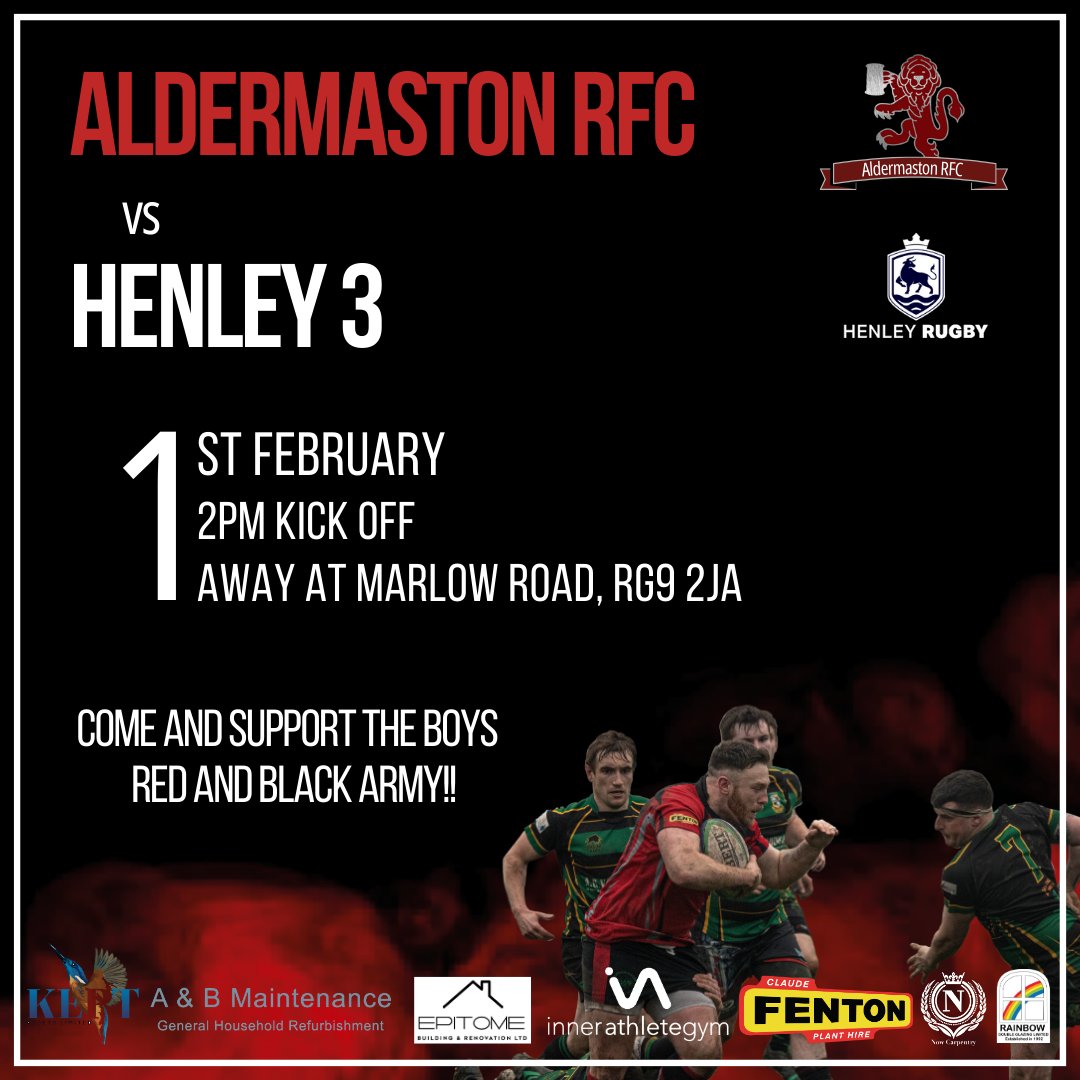We're off to Marlow Road, RG9 2JA this Saturday, playing against Henley. Kick-off is at 2pm, come and cheer the boys on!⁠

Thinking of playing rugby? Visit aldermastonrugby.co.uk/join-arfc/ to find out more

#AldermastonRFC #RedandBlackArmy #RFU #Berkshire #Aldermaston #Rugby #ARFC