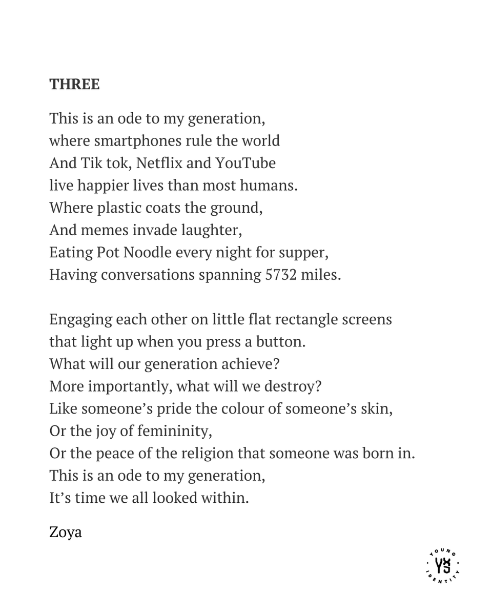 'THREE' by Zoya

Published in our  'Ecosystems of Fury' anthology - available at youngidentity.org

DM us or email comms@youngidentity.org to submit a poem for a chance to be shared as our poem of the week.