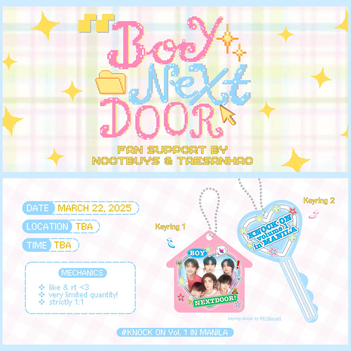 𝓦ho’s there?
this is 𝓑oynextdoor!

boynextdoor knock on vol. 1 in mnl
fan support by <a href="/nootbuys/">min #TASTE</a> &amp; <a href="/taesanhao/">chi</a> 

🗯️ like &amp; rt, mbf
limited qty. only, see you! 💘

#KNOCK_ON_Vol_1_IN_MANILA