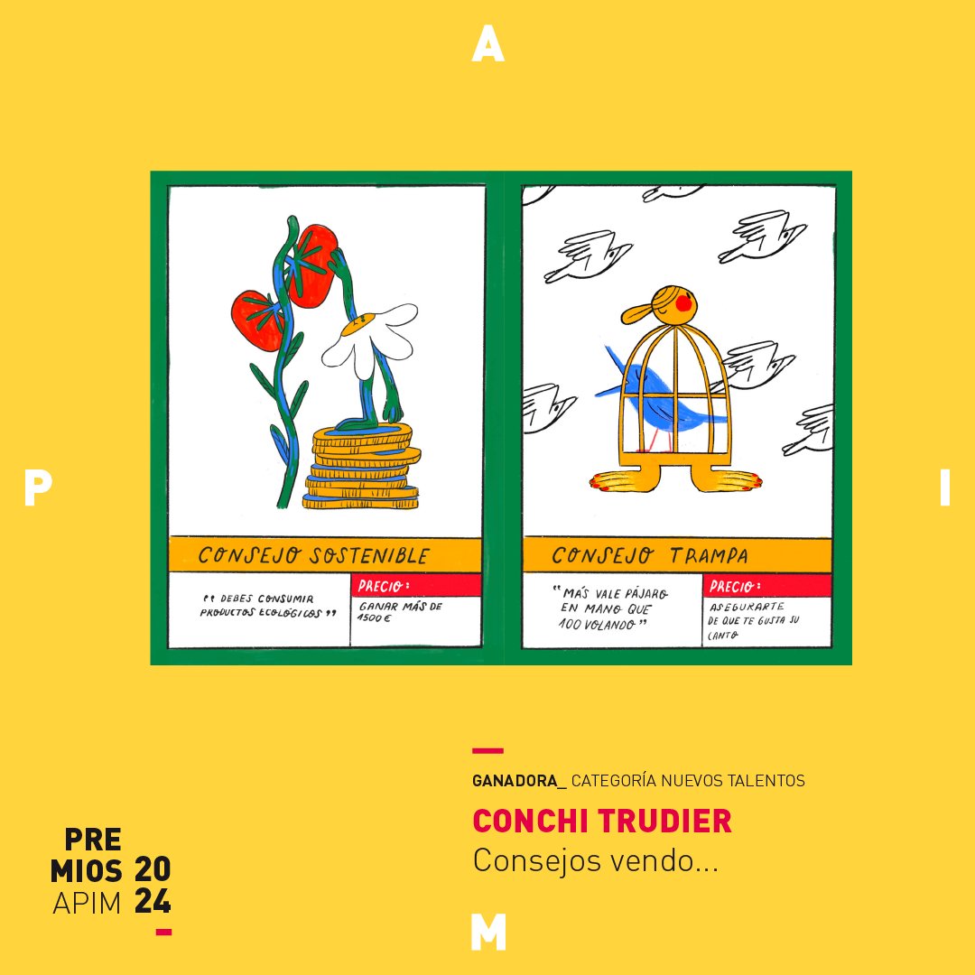 Os presentamos el trajabo de Conchi Trudier que lleva por título "Consejos vendo, que para mi no tengo", ganador del Premio APIM 2024 en la categoría de Nuevos talentos. Este proyecto fue presentado por Escuela MINÚSCULA de Ilustración  ¡Enhorabuena Conchi! 📷