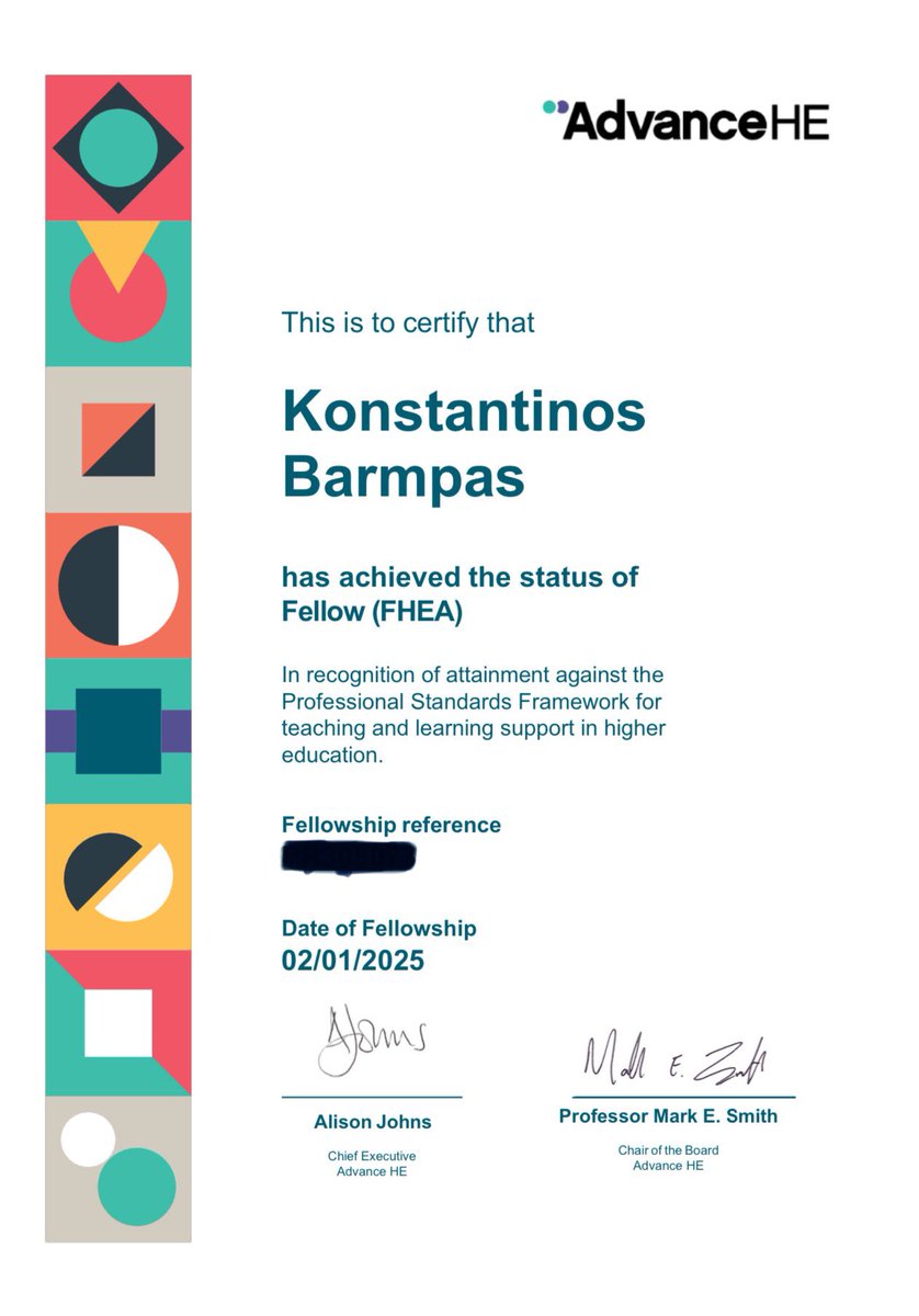 NtinosBarmpas's tweet photo. I am thrilled to share that I have achieved the status of Fellow (#FHEA) in recognition of my attainment against the Professional Standards Framework for teaching and learning support in higher education.
#HigherEducation #Teaching #FHEA #MyImperial #AI #Education https://t.co/xeDKhlw3ja