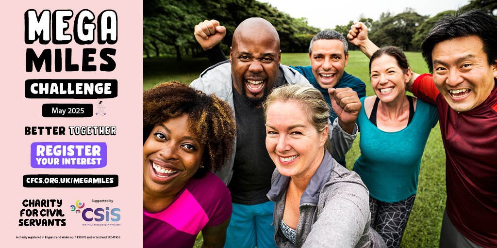 Charity for Civil Servants (@cfcs_uk) on Twitter photo Our Mega Miles Challenge is back this May. Register your interest and be the first to hear when the Challenge launches.
Sign up to stay in touch and be in with a chance to win travel vouchers worth £1,000 thanks to <a href="/CSIS_Insurance/">Civil Service Insurance Society</a> - now that's MEGA bit.ly/3VNDWeL Our Mega Miles Challenge is back this May. Register your interest and be the first to hear when the Challenge launches.
Sign up to stay in touch and be in with a chance to win travel vouchers worth £1,000 thanks to <a href="/CSIS_Insurance/">Civil Service Insurance Society</a> - now that's MEGA bit.ly/3VNDWeL