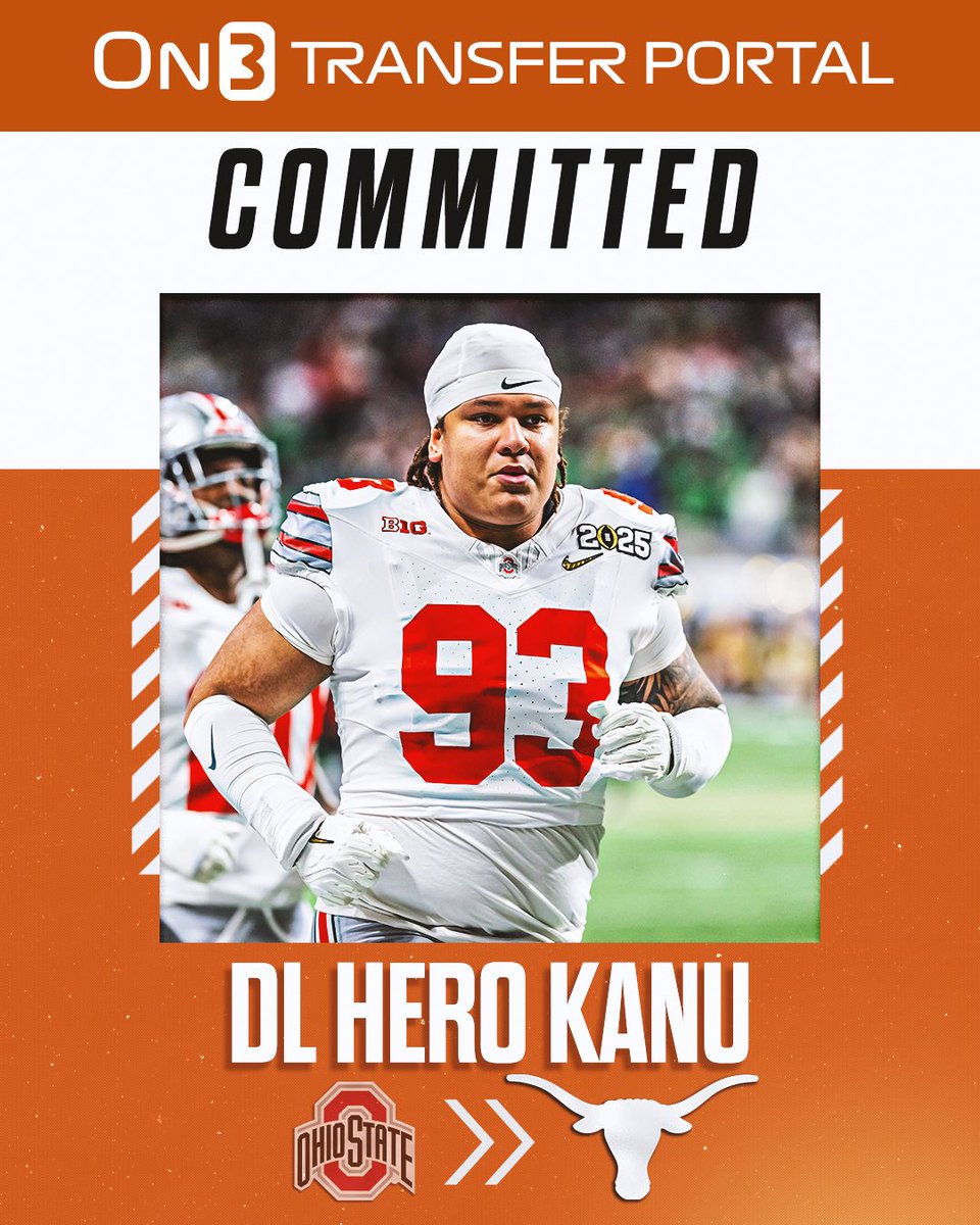 TransferPortal's tweet photo. BREAKING: Ohio State transfer DL Hero Kanu has committed to Texas, @Hayesfawcett3 reports🤘

https://t.co/ygmPXykfvE