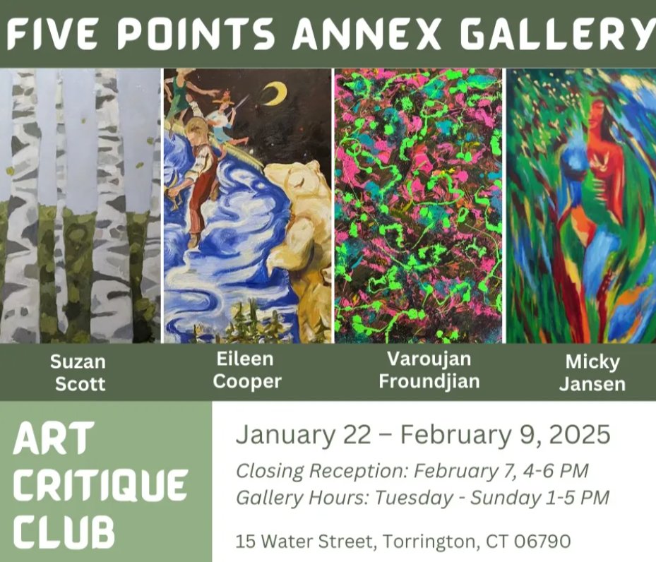 suzanscott's tweet photo. There are four of us in this group exhibition at Five Points Annex Gallery on view through February 9th. #torringtonartsdistrict #litchfieldcounty #litchfieldhills #nwctarts https://t.co/hrAfL8kzTS