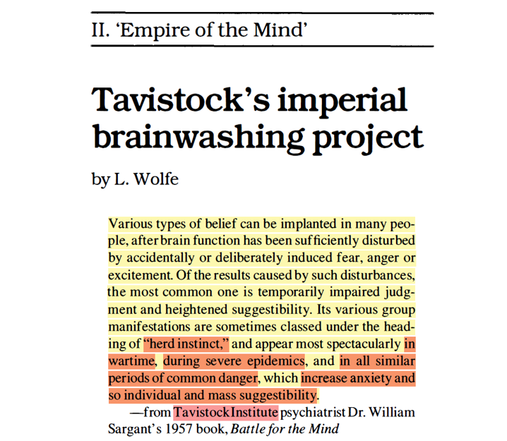 ErikaMdaVeiga's tweet image. 🧶Incapaz de manter o controle sobre suas colônias após o fim da 2ª Guerra Mundial, a elite britânica🇬🇧, juntamente com aliados e operativos em solo norte-americano🇺🇸, decidiu investir no controle da mente⚠️ da população mundial.
Nascia, em 1947, o infame Tavistock Institute🇬🇧.&amp;gt;