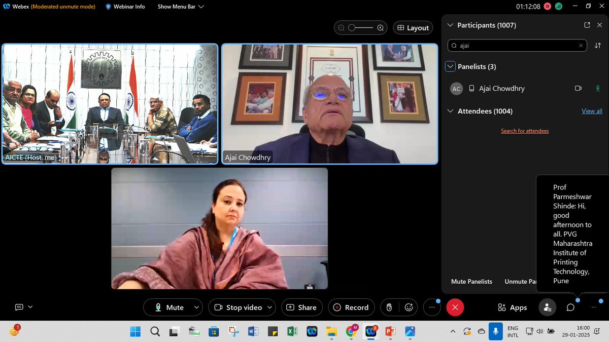 AICTE organised a webinar today on the transformative role of #AI in education, research, innovation and industry! 
With 1,000+ institutions participating, the session featured Prof. <a href="/AjaiChowdhry/">Ajai Chowdhry</a>, Ms. <a href="/Shwetakhur/">Shweta</a>,  AICTE Chairman Prof. <a href="/SITHARAMtg/">TG SITHARAM</a> &amp; Vice Chairman Dr. <a href="/abhayjere/">Dr. Abhay Jere</a>.