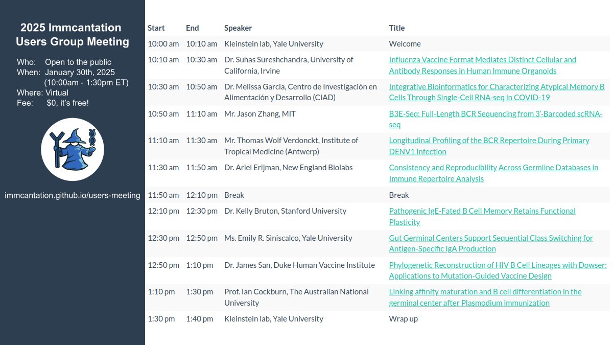 fanofactor (@fanofactor) on Twitter photo Don’t miss the “2025 Immcantation Users Group Meeting” on 1/30/25 10AM-1:40PM (ET) to learn how AIRR-seq can be used to study infection, vaccination, allergic responses, clonal lineages, and more. UPDATED PROGRAM and registration: immcantation.github.io/users-meeting/… #AIRRseq #immcantation Don’t miss the “2025 Immcantation Users Group Meeting” on 1/30/25 10AM-1:40PM (ET) to learn how AIRR-seq can be used to study infection, vaccination, allergic responses, clonal lineages, and more. UPDATED PROGRAM and registration: immcantation.github.io/users-meeting/… #AIRRseq #immcantation