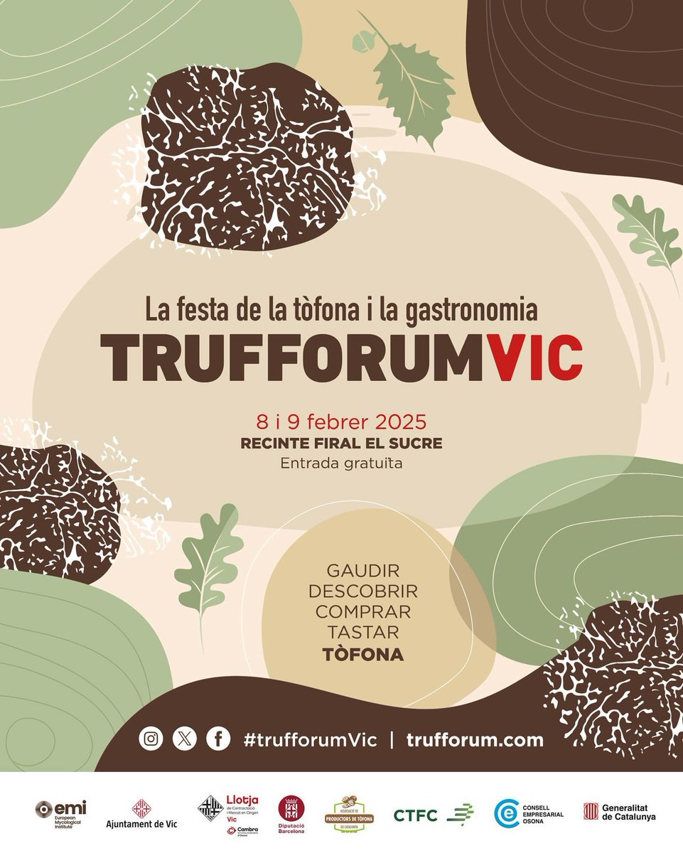 vic_turisme's tweet photo. La tòfona negra torna a ser protagonista a #Vic! Els dies 8 i 9 de febrer, el @Trufforum_Vic et convida a un cap de setmana ple de gastronomia, mercat de productors, tastos i molt més! 

📍 Recinte Firal El Sucre
👉 + info a https://t.co/TvelljUPyA 

#trufforumvic2025 https://t.co/mnBByEQNg5
