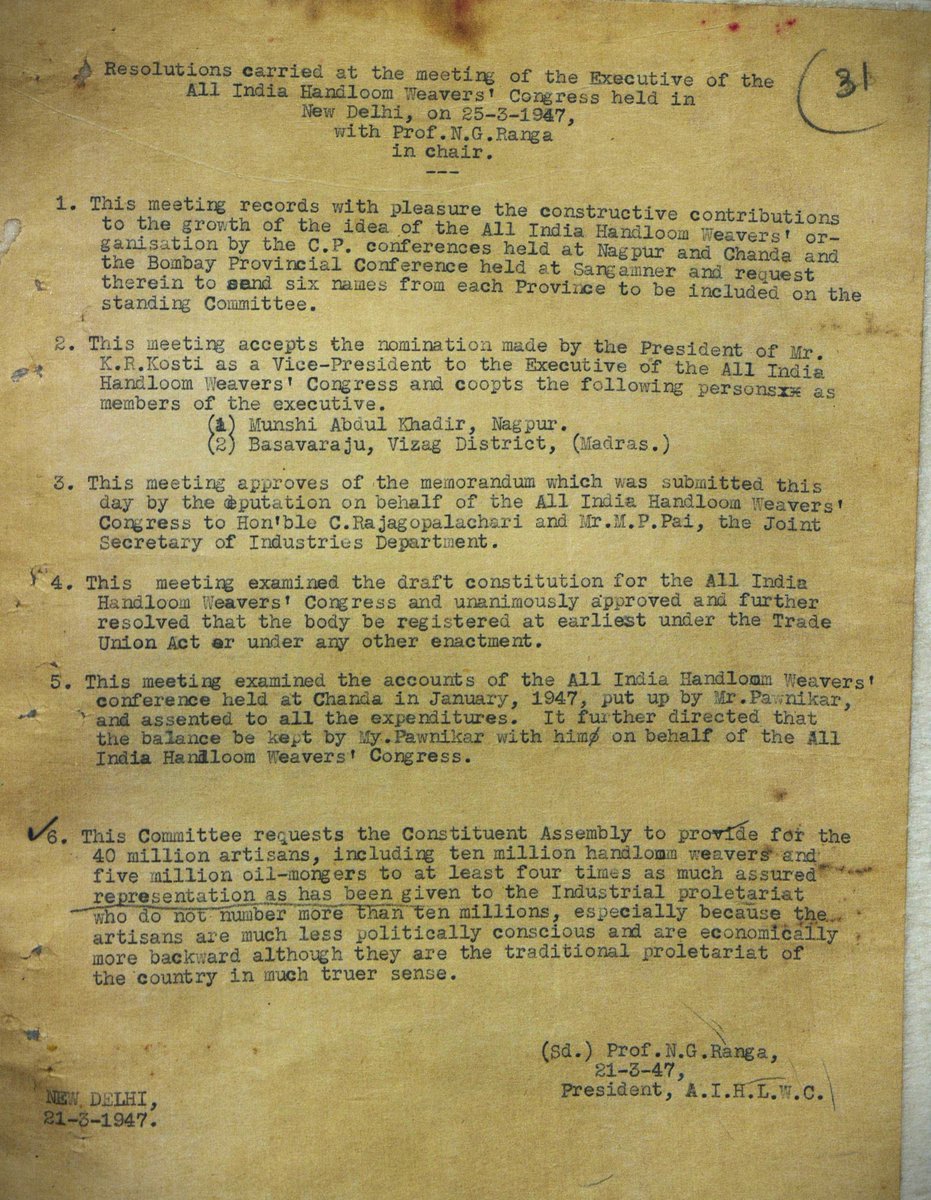 PACT marks the 75th anniversary of the #IndianConstitution. From the archives: a resolution of the All India Handloom Weavers’ Congress to the Constituent Assembly of India to provide representation to the 40 million artisans as the “traditional proletariat of the country.”
