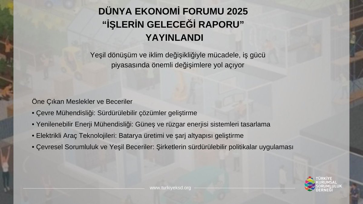 csr_turkey's tweet image. Dünya Ekonomik Forumu 2025 İşlerin Geleceği Raporu yayınlandı. Yeşil ekonomi ile ilgili becerilere sahip olanlar, geleceğin iş gücü piyasasında avantajlı konumda olacak.