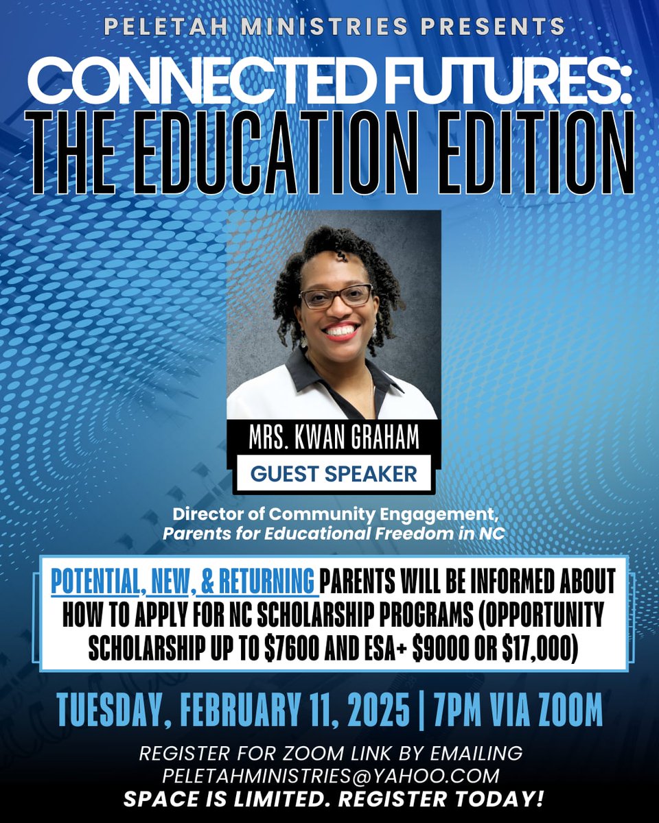 North Carolina has several educational options for paying for your child's education.  Join us as we discuss the changing landscape for these options. Register today for this FREE program. Please share. See you on February 11th.
