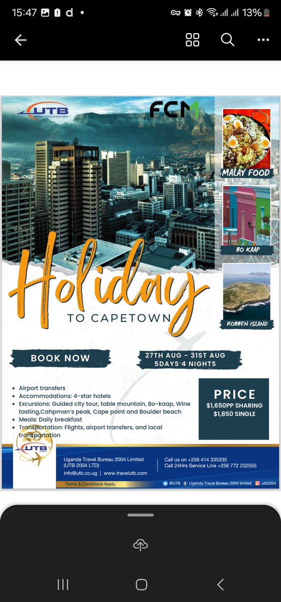 UTB 2004 Ltd (@utb2004ltd) on Twitter photo Hello Capetown!!!! This August we have got you covered.. start making deposits before the slots run out.<a href="/KaribuTravel/">Karibu Travel Magazine</a> <a href="/JSsuubi/">jonathan ssuubi</a> <a href="/NationAfrica/">Daily Nation</a> <a href="/nbstv/">NBS Television</a> <a href="/IndyTravel/">Independent Travel</a>. Hello Capetown!!!! This August we have got you covered.. start making deposits before the slots run out.<a href="/KaribuTravel/">Karibu Travel Magazine</a> <a href="/JSsuubi/">jonathan ssuubi</a> <a href="/NationAfrica/">Daily Nation</a> <a href="/nbstv/">NBS Television</a> <a href="/IndyTravel/">Independent Travel</a>.