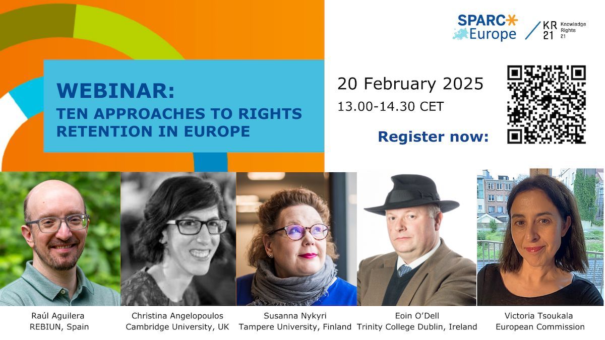 SPARC_EU's tweet photo. 🌍 Join us for "Ten Approaches to Rights Retention in Europe"—a @SPARC_EU webinar with the support of @KR21org! #RetainYourRights #CopyrightWeek
📅 Thursday, 20 February 2025 
⏰ 13.00-14.30 CET
Register now 👉 https://t.co/nJCA55R8w6 https://t.co/Sw9EfBqrff